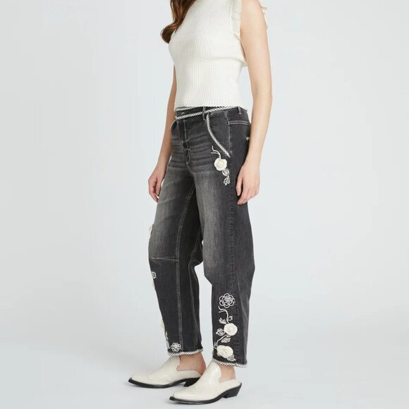 NEW DRIFTWOOD JEANS Barbara Ravishing Rosettes Jeans in Black Denim 1225 8t4 - Picture 3 of 7